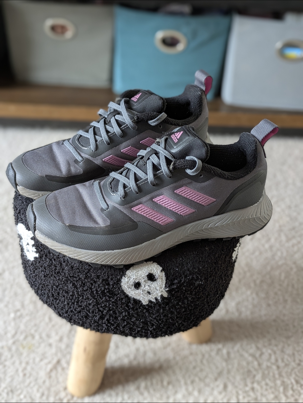 adidas Gray Sneakers with Pink Stripes